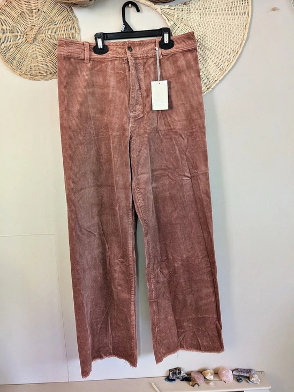 NWT Jackson Rowe High Waist Wide Leg Corduroy Pants Dusty Rose Raw Hem XL